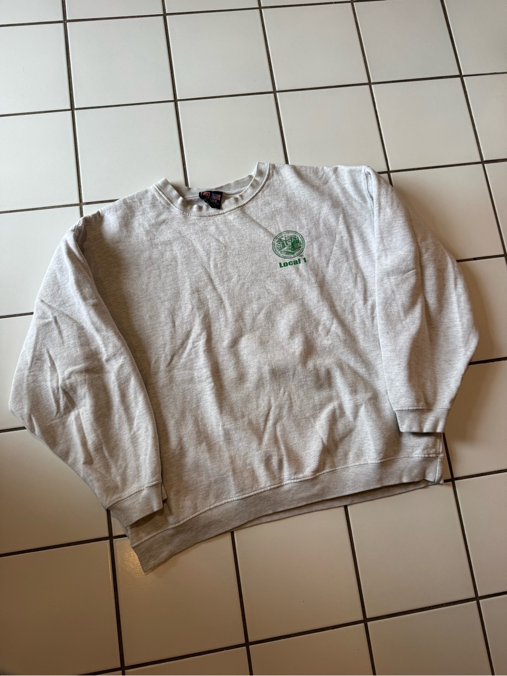 Vintage Bayside Local 1 Ironworkers Chicago Heather Gray Green Crewneck Size XL